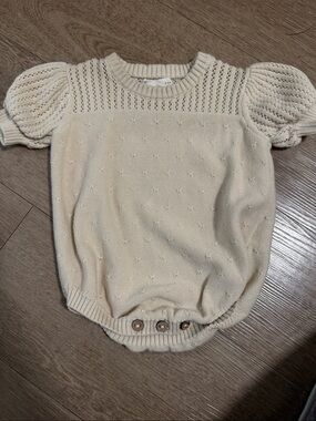 Quincy Mae Cream Knit Eyelet Sweater Romper